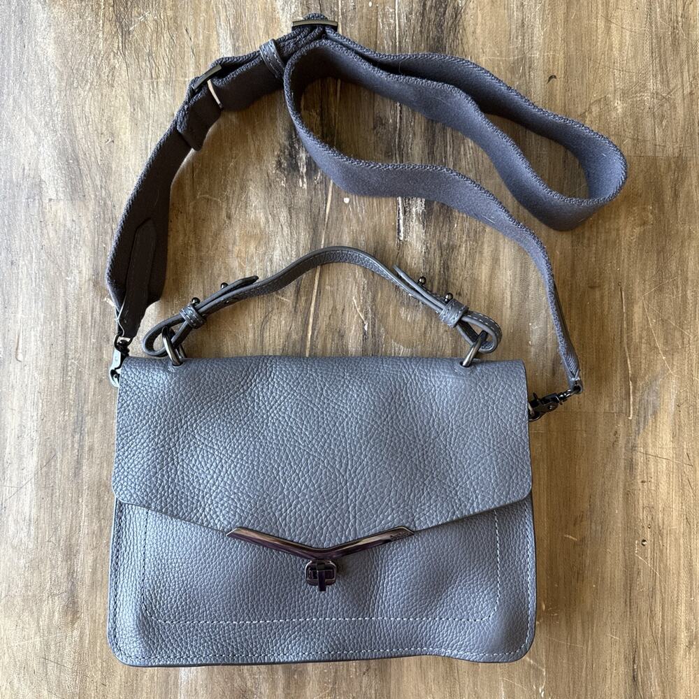 Botkier Valentina Pebbled Leather Crossbody Bag Dark Gray Minimalist Luxury EUC